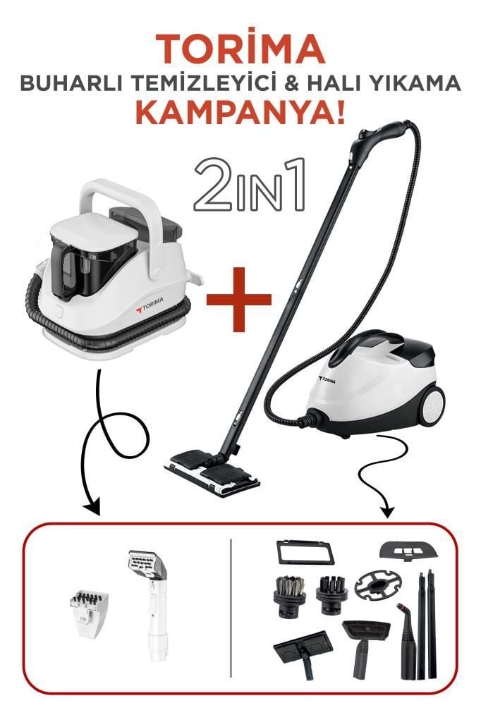 Torima JJB-747 Koltuk ve Halı Yıkama Makinesi + CB-08C Çok Fonksiyonlu Buharlı Temizleyici