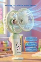 Şarjlı El Vantilatörü Masaüstü Stantlı 3 Kademeli Taşınabilir Mini Fan F56 Yeşil