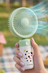 Şarjlı El Vantilatörü Masaüstü Stantlı 3 Kademeli Taşınabilir Mini Fan F56 Yeşil