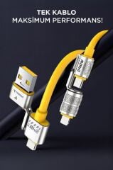 Torima U23 Sarı 4in1 Silikon 240W USB-A/Type-C Giriş,Type-C/Lightning Çıkış Hızlı Şarj Data Kablosu