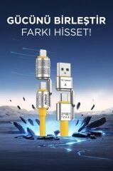 Torima U23 Sarı 4in1 Silikon 240W USB-A/Type-C Giriş,Type-C/Lightning Çıkış Hızlı Şarj Data Kablosu