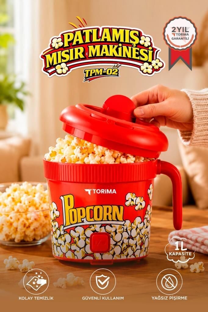 Mısır Patlatma Makinesi Ev Tipi Popcorn Makinesi TPM02 Kırmızı
