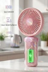 Şarjlı El Vantilatörü Masaüstü Stantlı 3 Kademeli Taşınabilir Mini Fan F57 Pembe