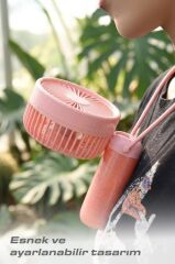 Şarjlı El Vantilatörü Masaüstü Stantlı 3 Kademeli Taşınabilir Mini Fan F57 Pembe
