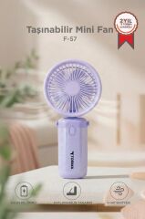 Şarjlı El Vantilatörü Masaüstü Stantlı 3 Kademeli Taşınabilir Mini Fan F57 Mor