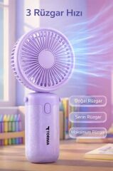 Şarjlı El Vantilatörü Masaüstü Stantlı 3 Kademeli Taşınabilir Mini Fan F57 Mor