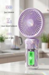 Şarjlı El Vantilatörü Masaüstü Stantlı 3 Kademeli Taşınabilir Mini Fan F57 Mor