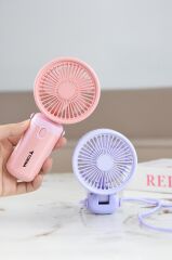 Şarjlı El Vantilatörü Masaüstü Stantlı 3 Kademeli Taşınabilir Mini Fan F57 Mor