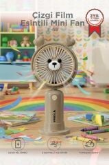 Şarjlı El Vantilatörü Masaüstü Stantlı 2 Kademeli Ayıcıklı Masa Fanı F68 Kahverengi