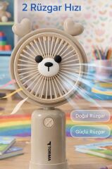 Şarjlı El Vantilatörü Masaüstü Stantlı 2 Kademeli Ayıcıklı Masa Fanı F68 Kahverengi