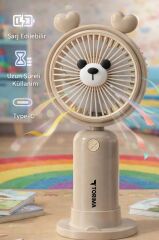 Şarjlı El Vantilatörü Masaüstü Stantlı 2 Kademeli Ayıcıklı Masa Fanı F68 Kahverengi