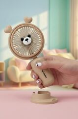 Şarjlı El Vantilatörü Masaüstü Stantlı 2 Kademeli Ayıcıklı Masa Fanı F68 Kahverengi