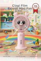 Şarjlı El Vantilatörü Masaüstü Stantlı 2 Kademeli Ayıcıklı Masa Fanı F68 Pembe