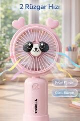 Şarjlı El Vantilatörü Masaüstü Stantlı 2 Kademeli Ayıcıklı Masa Fanı F68 Pembe