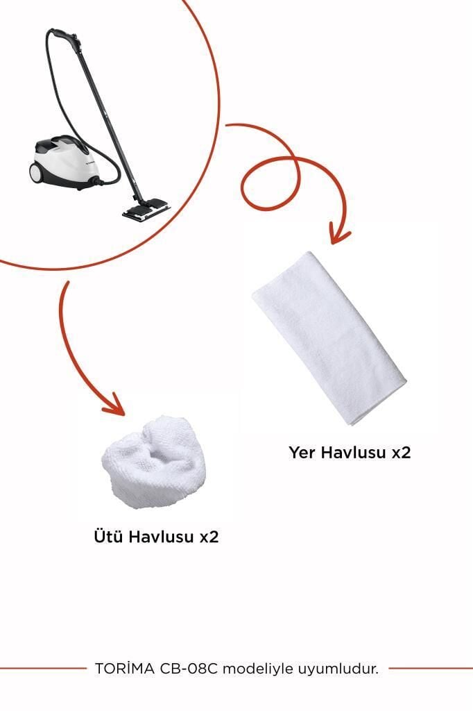 Torima CB-08C Buharlı Temizlik Makinası Uyumlu Yedek 2adet Ütü ve 2adet Yer Havlusu