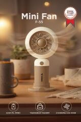 Şarjlı El Vantilatörü Telefon Standlı 3 Kademeli Masaüstü Taşınabilir Fan F55 Kahverengi