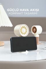 Şarjlı El Vantilatörü Telefon Standlı 3 Kademeli Masaüstü Taşınabilir Fan F55 Kahverengi