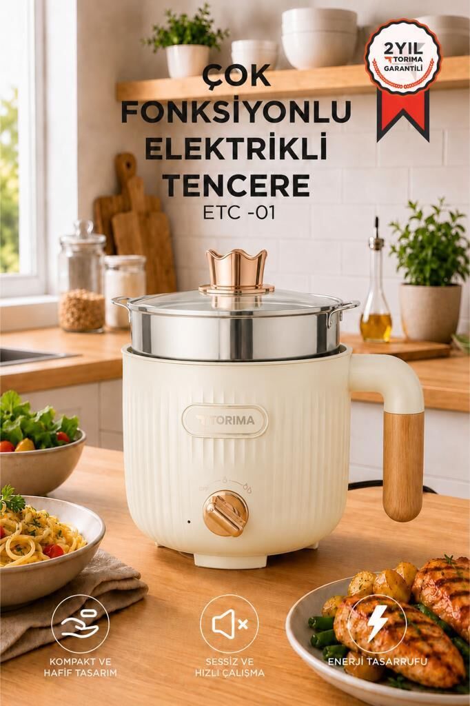 Çok Fonksiyonlu Elektrikli Çelik Tencere 16.6L Buharlı Yağda Pilav Yemek Pişirme Makinesi ETC01 Bej