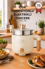 Çok Fonksiyonlu Elektrikli Çelik Tencere 1.6L Buharlı Yağda Pilav Yemek Pişirme Makinesi ETC01 Bej