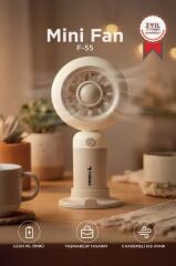 Şarjlı El Vantilatörü Telefon Standlı 3 Kademeli Masaüstü Taşınabilir Fan F55 Krem