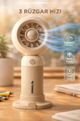 Şarjlı El Vantilatörü Telefon Standlı 3 Kademeli Masaüstü Taşınabilir Fan F55 Krem