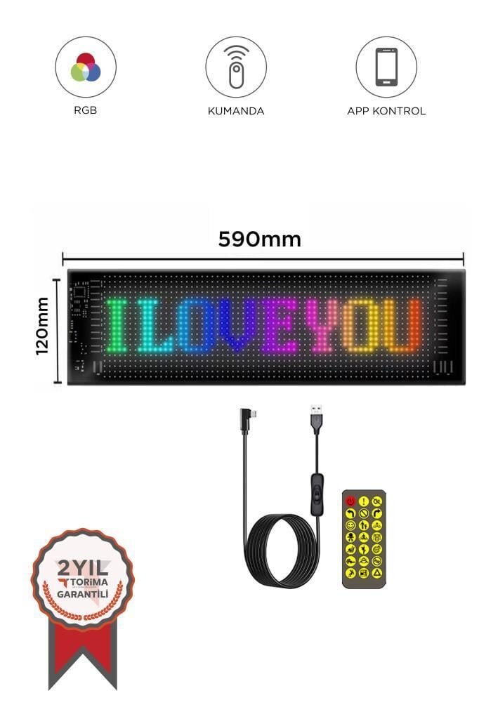 Torima RP1259 LED Matrix Panel 16x96cm Telefon Kontrollü Kayar LED Animasyon Aydınlatma