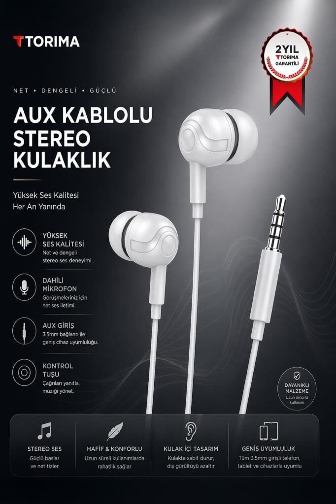 Kablolu Kulaklık Jack Girişli Kulak İçi Kulaklık H10 Beyaz