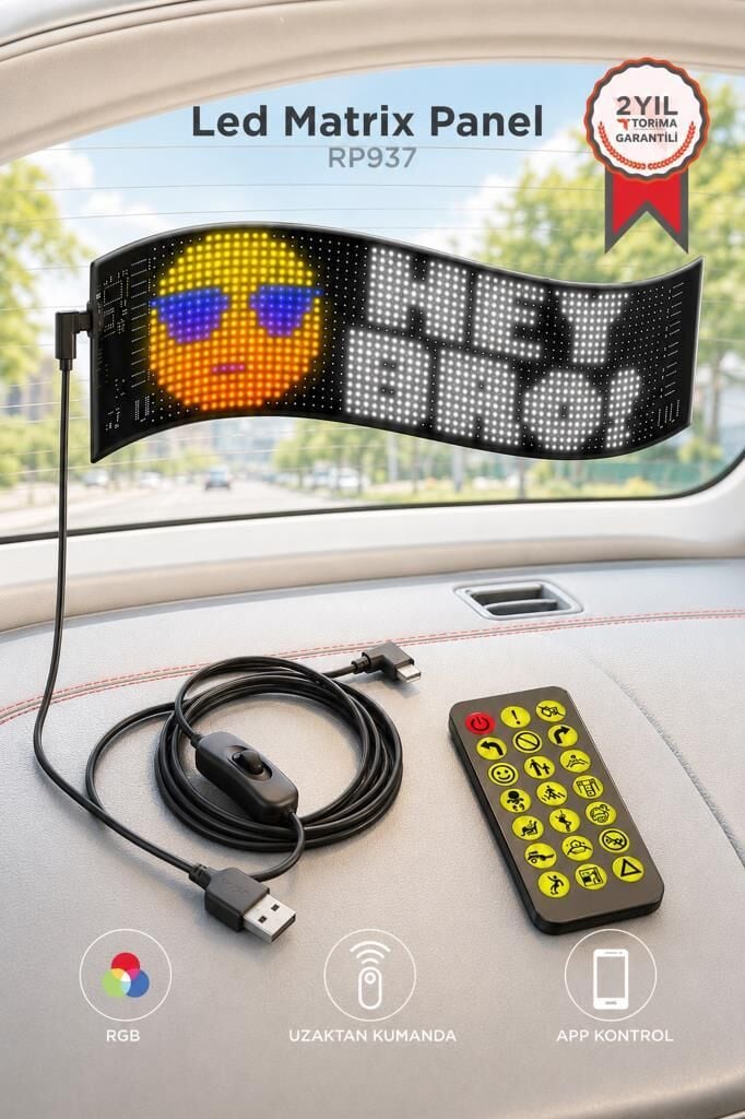 Led Matrix Panel 9x37cm Telefon Kontrollü Kayar Led Animasyon Aydınlatma RP937 Siyah