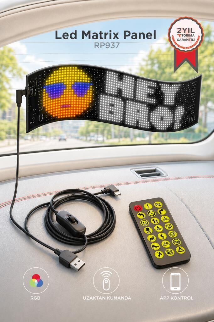 Led Matrix Panel 9x37cm Telefon Kontrollü Kayar Led Animasyon Aydınlatma RP937 Siyah