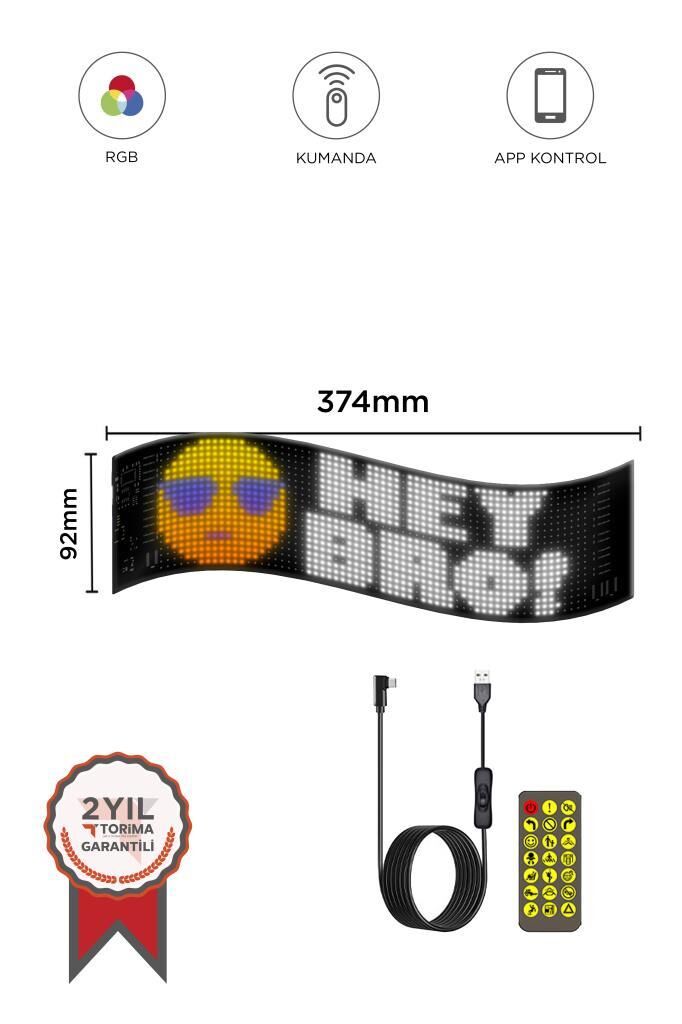 LED Matrix Panel 9x37cm Telefon Kontrollü Kayar Led Animasyon Aydınlatma RP937 Siyah