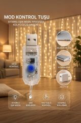 Perde LED Işık 300 LED 10 Sarkıt 8 Modlu Uzaktan Kumandalı 3x3 Metre Peri Telli Torima LW7