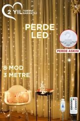Perde LED Işık 300 LED 10 Sarkıt 8 Modlu Uzaktan Kumandalı 3x3 Metre Peri Telli Torima LW7