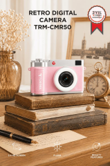 Mini Dijital Retro Kamera 48MP Selfie Video Vlog Kamerası CMR50 Pembe