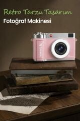Mini Dijital Retro Kamera 48MP Selfie Video Vlog Kamerası CMR50 Pembe