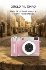 Mini Dijital Retro Kamera 48MP Selfie Video Vlog Kamerası CMR50 Pembe