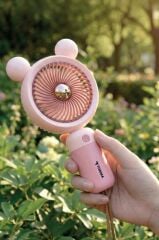 Şarjlı El Vantilatörü Telefon Standlı 3 Kademeli Ayıcıklı Taşınabilir Masa Fanı F72 Pembe