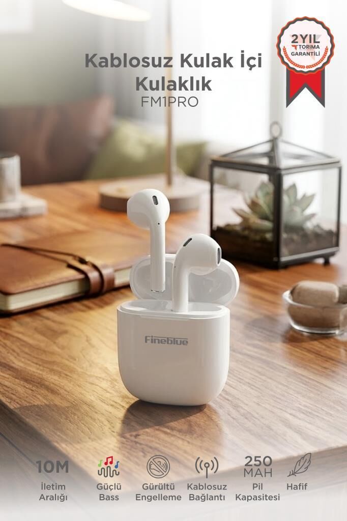Fineblue Bluetooth Kulaklık Kulak İçi Kablosuz Kulaklık FM1PRO Beyaz