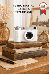 Mini Dijital Retro Kamera 48MP Selfie Video Vlog Kamerası CMR50 Beyaz