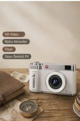 Mini Dijital Retro Kamera 48MP Selfie Video Vlog Kamerası CMR50 Beyaz