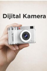 Mini Dijital Retro Kamera 48MP Selfie Video Vlog Kamerası CMR50 Beyaz