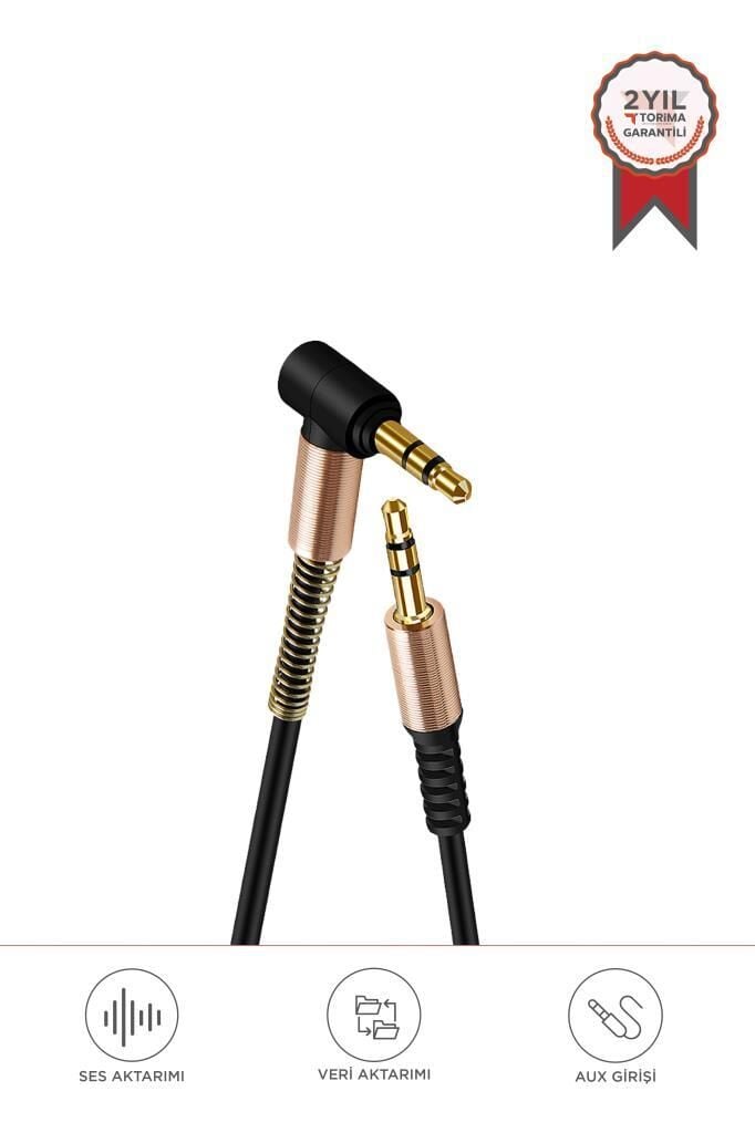 Torima XF-09 Siyah Altın Uçlu Araç Müzik Ses Kablosu Stereo Aux Akordiyon Kablo 3.5mm