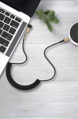 Torima XF-09 Siyah Altın Uçlu Araç Müzik Ses Kablosu Stereo Aux Akordiyon Kablo 3.5mm