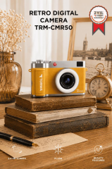 Mini Dijital Retro Kamera 48MP Selfie Video Vlog Kamerası CMR50 Sarı