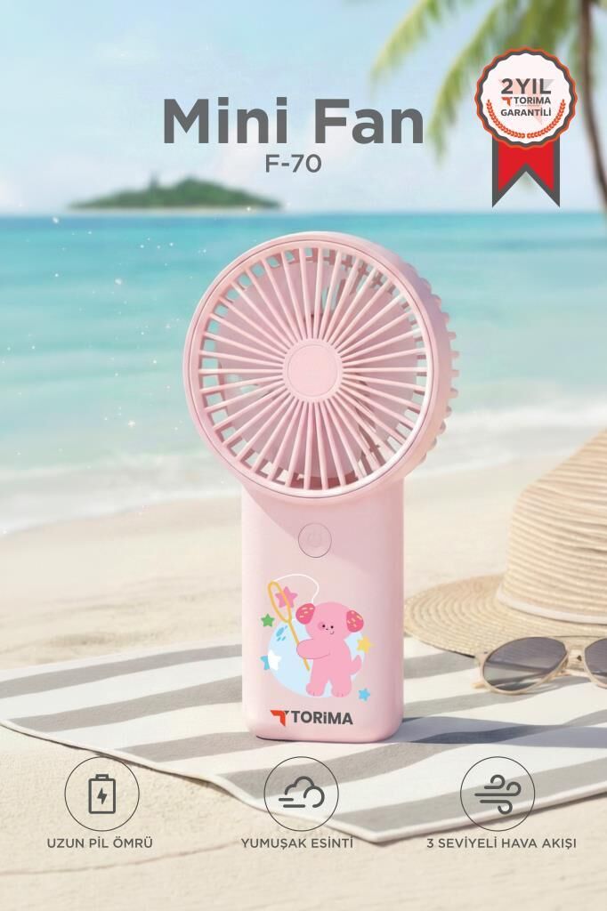 Şarjlı El Vantilatörü Mini Taşınabilir 3 Kademeli Kapibara Figürlü Masa Fanı F70 Pembe