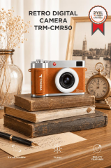 Mini Dijital Retro Kamera 48MP Selfie Video Vlog Kamerası CMR50 Kahverengi