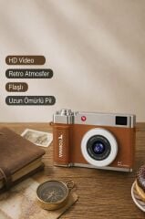 Mini Dijital Retro Kamera 48MP Selfie Video Vlog Kamerası CMR50 Kahverengi