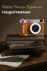 Mini Dijital Retro Kamera 48MP Selfie Video Vlog Kamerası CMR50 Kahverengi