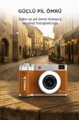 Mini Dijital Retro Kamera 48MP Selfie Video Vlog Kamerası CMR50 Kahverengi