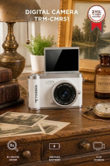 Mini Dijital Retro Kamera 48MP 8X Zoom Flip Ekranlı Selfie Video Vlog Kamerası CMR51 Beyaz