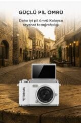 Mini Dijital Retro Kamera 48MP 8X Zoom Flip Ekranlı Selfie Video Vlog Kamerası CMR51 Beyaz